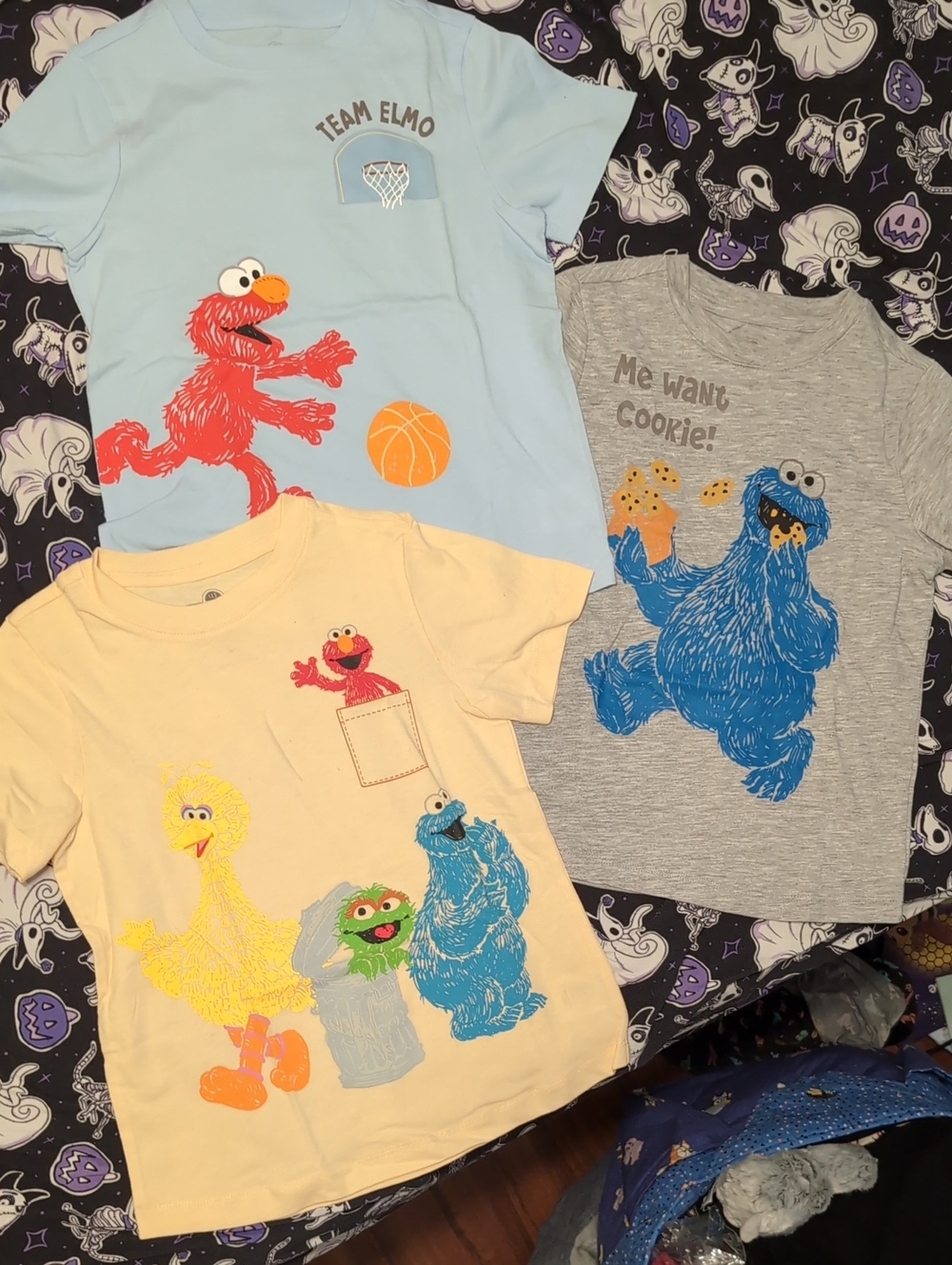 Sesame Street Kids Tee Lot — Light Blue, Gray, Cream 5t